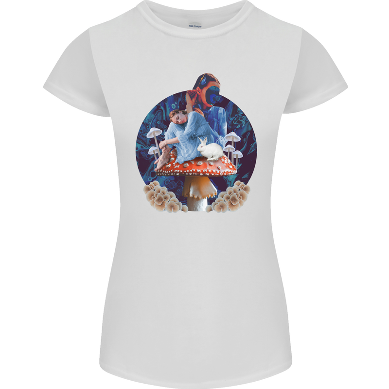 Trippy Alice Magic Mushrooms LSD Womens Petite Cut T-Shirt White