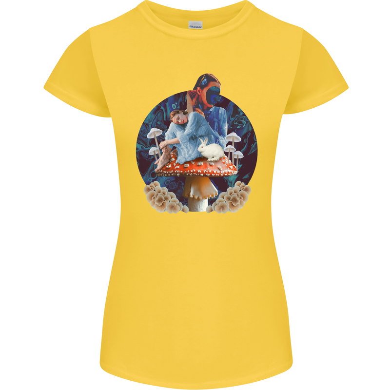 Trippy Alice Magic Mushrooms LSD Womens Petite Cut T-Shirt Yellow