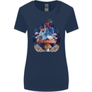 Trippy Alice Magic Mushrooms LSD Womens Wider Cut T-Shirt Navy Blue