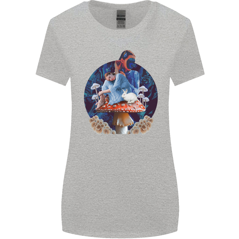 Trippy Alice Magic Mushrooms LSD Womens Wider Cut T-Shirt Sports Grey