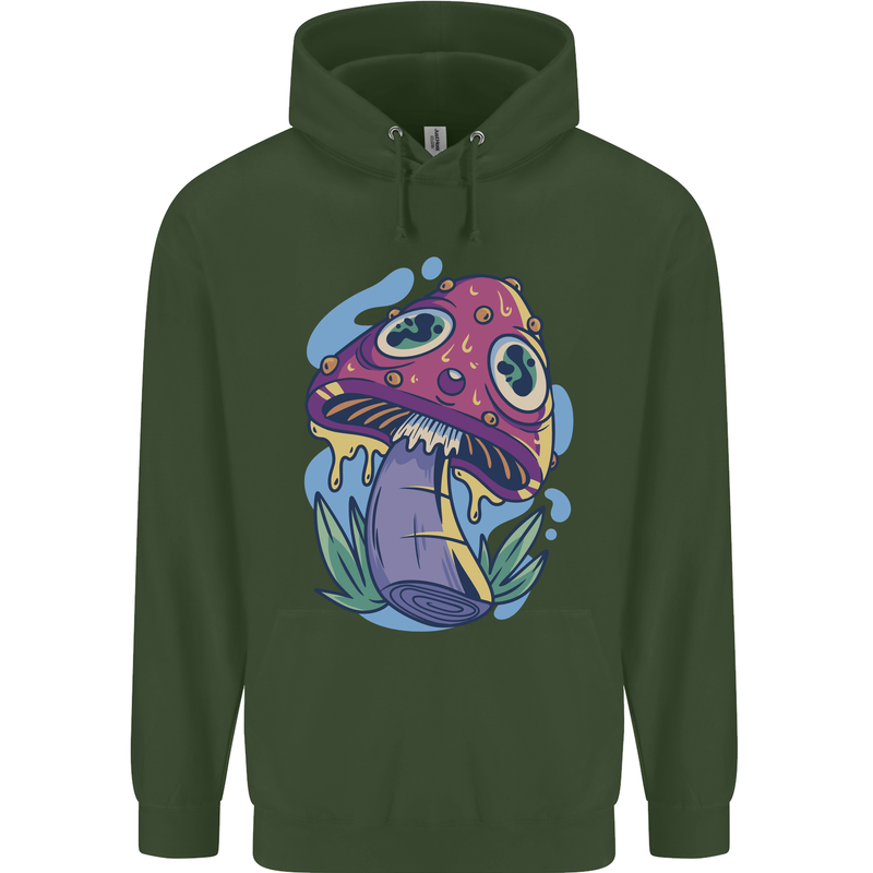 Trippy Magic Mushroom LSD Childrens Kids Hoodie Forest Green