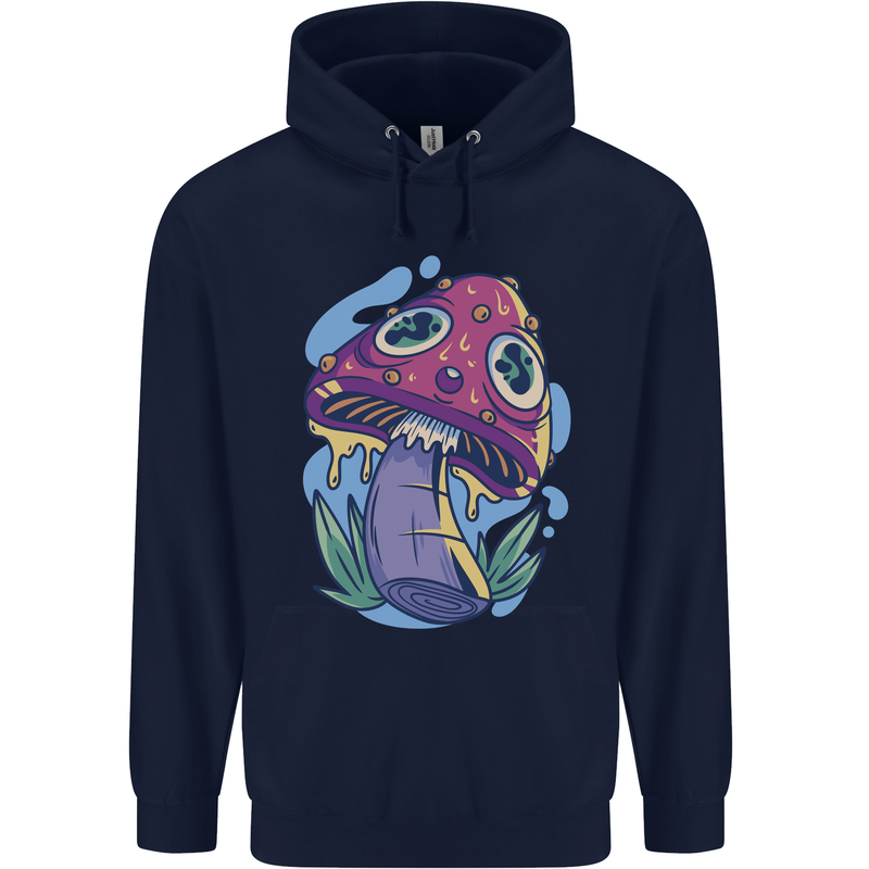 Trippy Magic Mushroom LSD Childrens Kids Hoodie Navy Blue