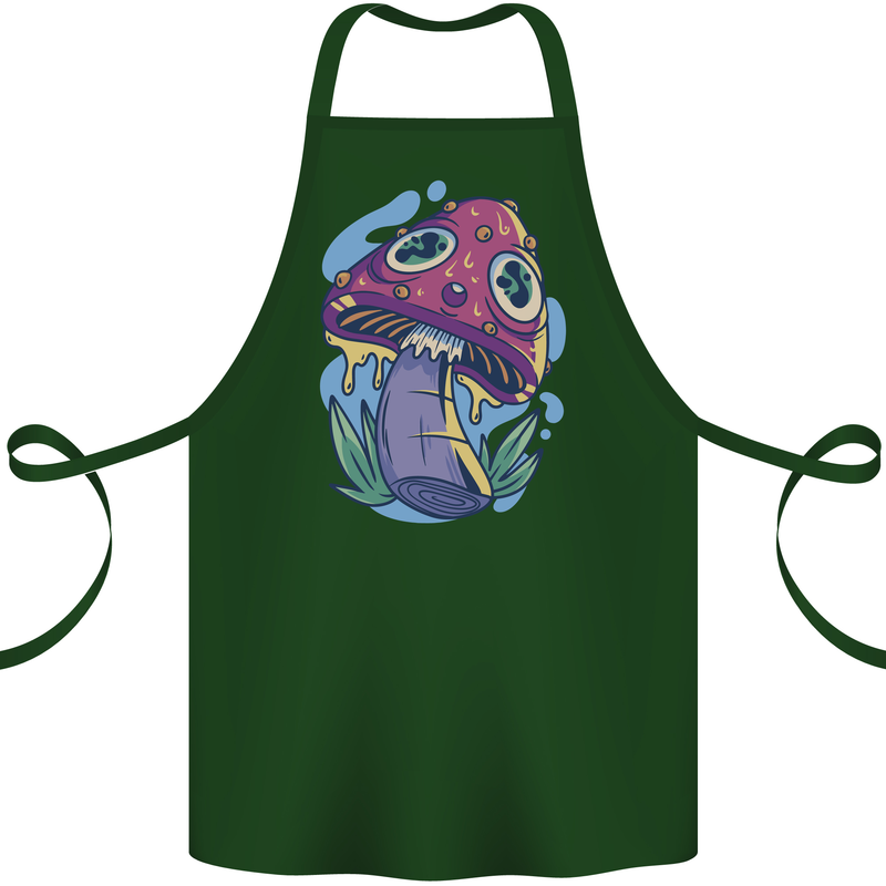 Trippy Magic Mushroom LSD Cotton Apron 100% Organic Forest Green