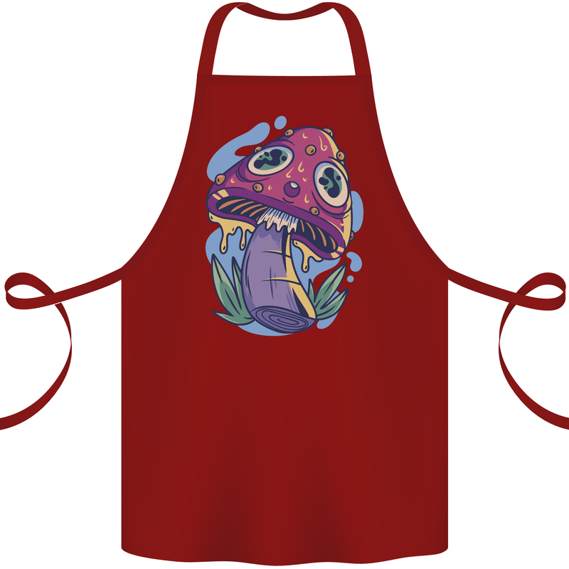 Trippy Magic Mushroom LSD Cotton Apron 100% Organic Maroon