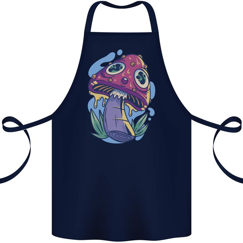 Trippy Magic Mushroom LSD Cotton Apron 100% Organic Navy Blue