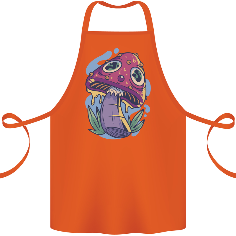 Trippy Magic Mushroom LSD Cotton Apron 100% Organic Orange