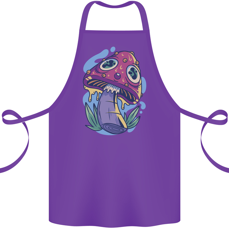 Trippy Magic Mushroom LSD Cotton Apron 100% Organic Purple