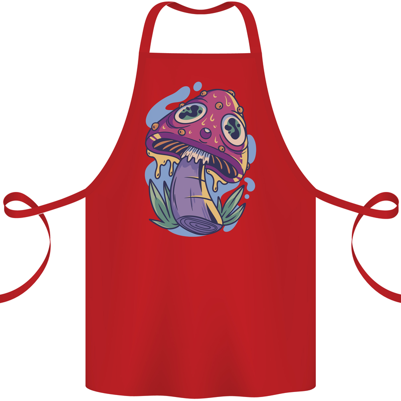 Trippy Magic Mushroom LSD Cotton Apron 100% Organic Red