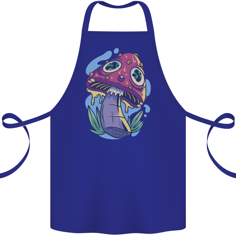 Trippy Magic Mushroom LSD Cotton Apron 100% Organic Royal Blue