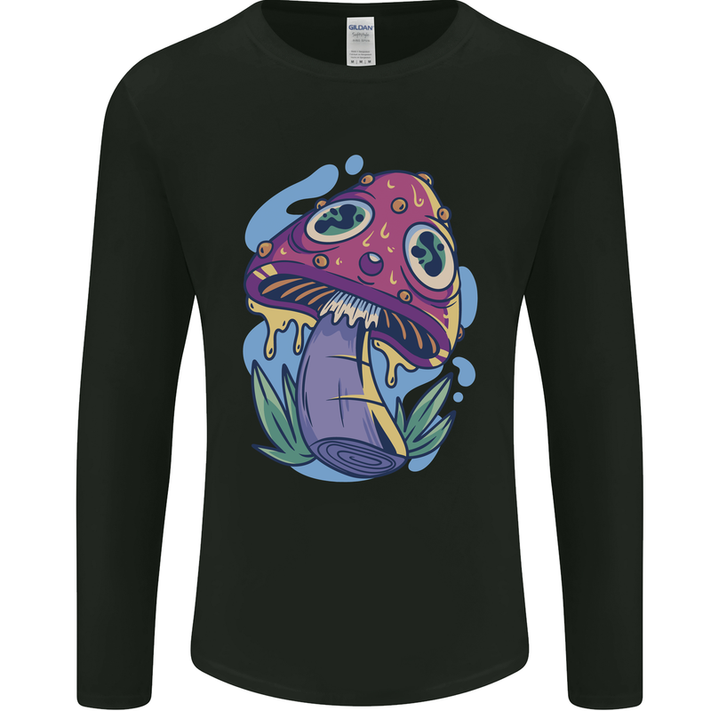 Trippy Magic Mushroom LSD Mens Long Sleeve T-Shirt Black