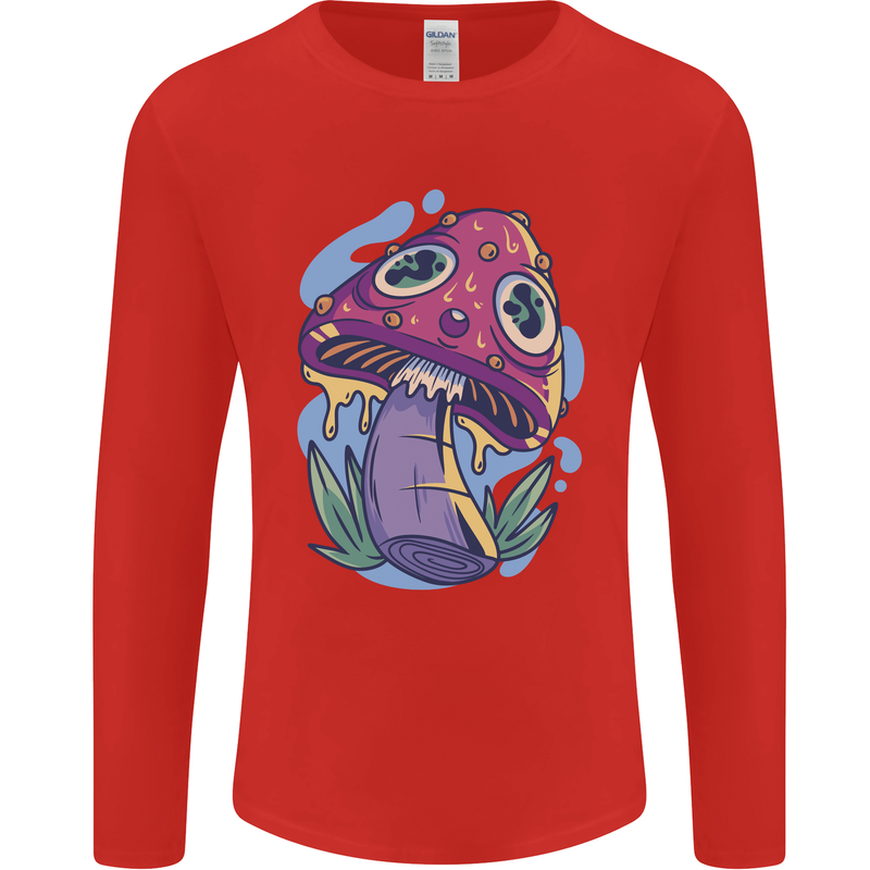 Trippy Magic Mushroom LSD Mens Long Sleeve T-Shirt Red