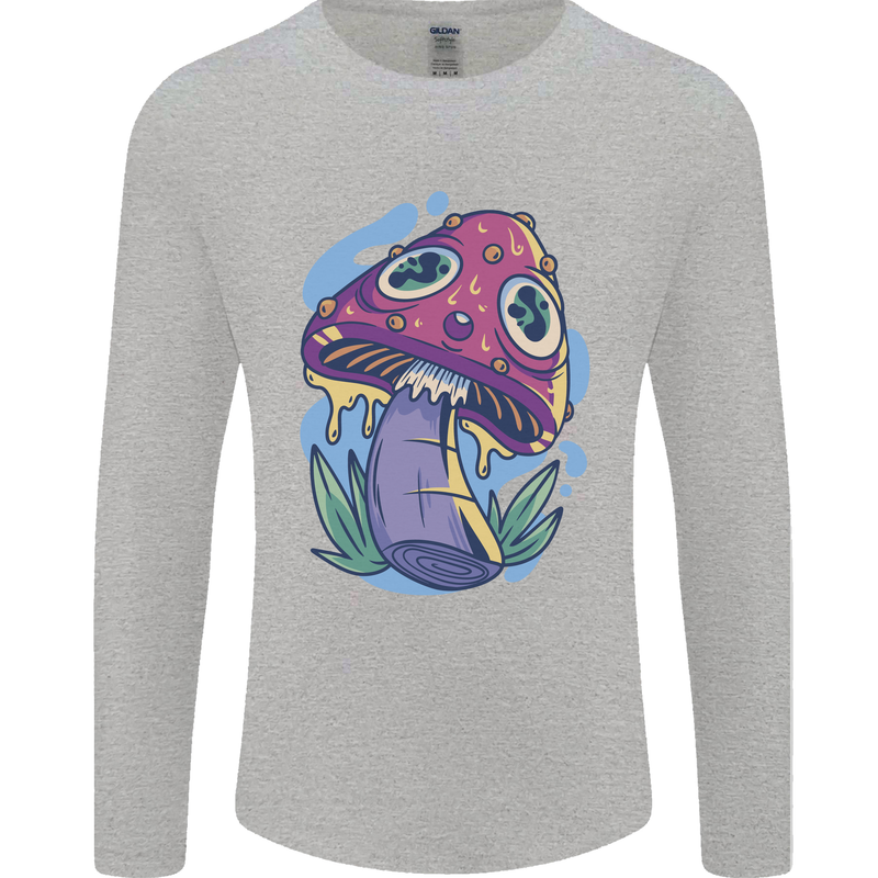 Trippy Magic Mushroom LSD Mens Long Sleeve T-Shirt Sports Grey