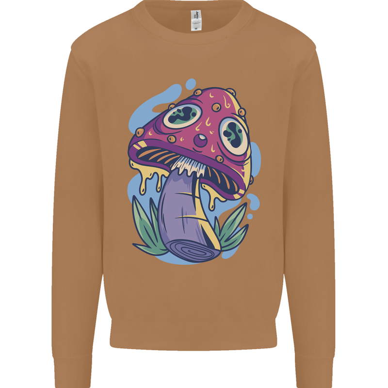 Trippy Magic Mushroom LSD Mens Sweatshirt Jumper Caramel Latte