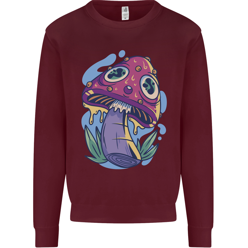 Trippy Magic Mushroom LSD Mens Sweatshirt Jumper Maroon