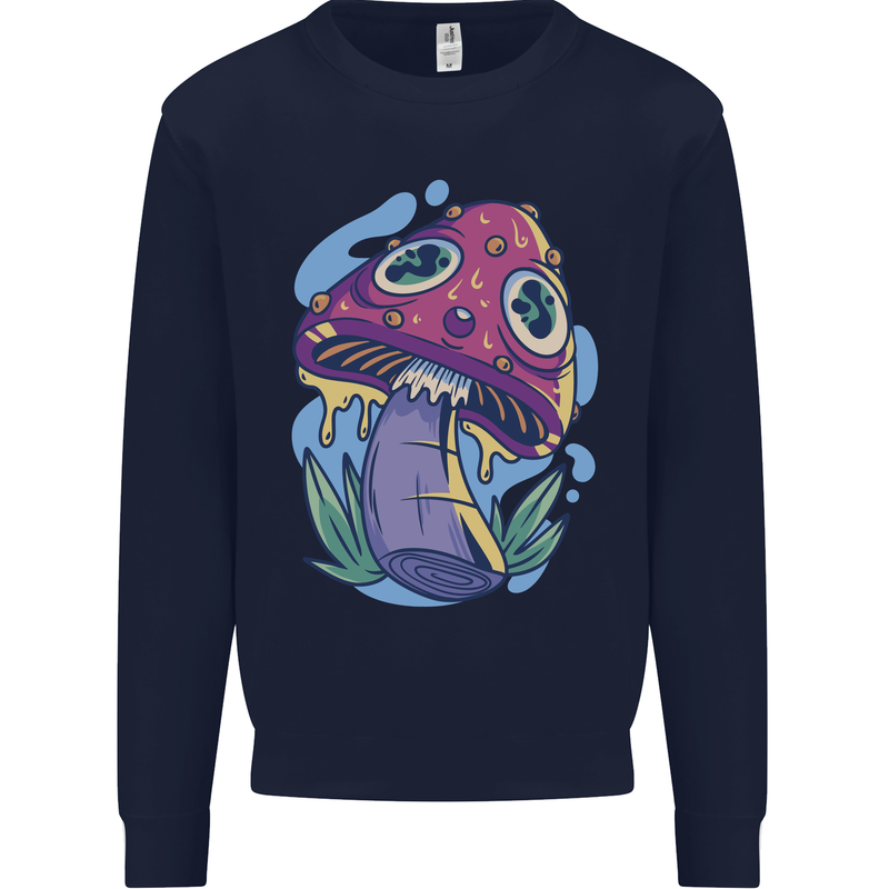 Trippy Magic Mushroom LSD Mens Sweatshirt Jumper Navy Blue