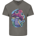 Trippy Magic Mushroom LSD Mens V-Neck Cotton T-Shirt Charcoal