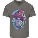 Trippy Magic Mushroom LSD Mens V-Neck Cotton T-Shirt Charcoal
