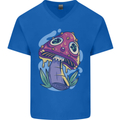 Trippy Magic Mushroom LSD Mens V-Neck Cotton T-Shirt Royal Blue