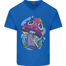 Trippy Magic Mushroom LSD Mens V-Neck Cotton T-Shirt Royal Blue