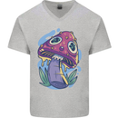 Trippy Magic Mushroom LSD Mens V-Neck Cotton T-Shirt Sports Grey