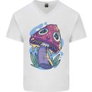 Trippy Magic Mushroom LSD Mens V-Neck Cotton T-Shirt White