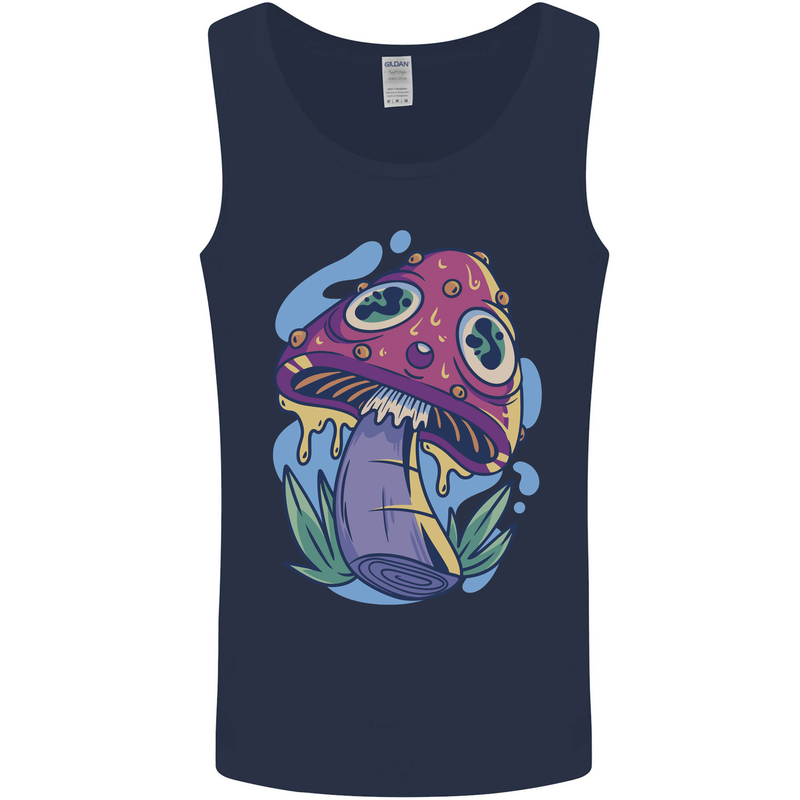 Trippy Magic Mushroom LSD Mens Vest Tank Top Navy Blue