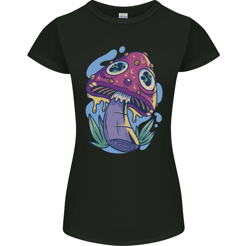Trippy Magic Mushroom LSD Womens Petite Cut T-Shirt Black