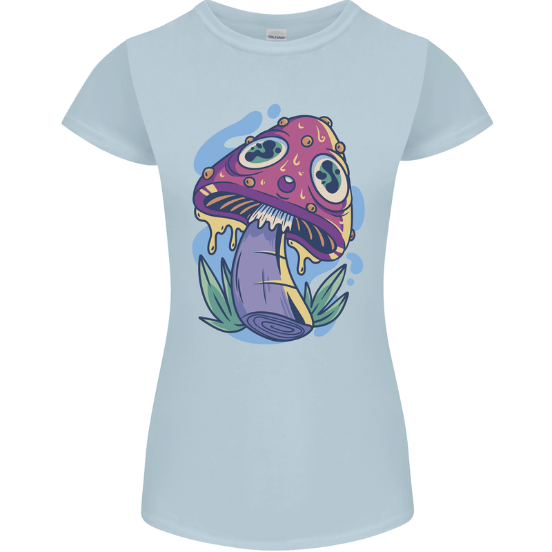 Trippy Magic Mushroom LSD Womens Petite Cut T-Shirt Light Blue