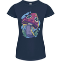 Trippy Magic Mushroom LSD Womens Petite Cut T-Shirt Navy Blue