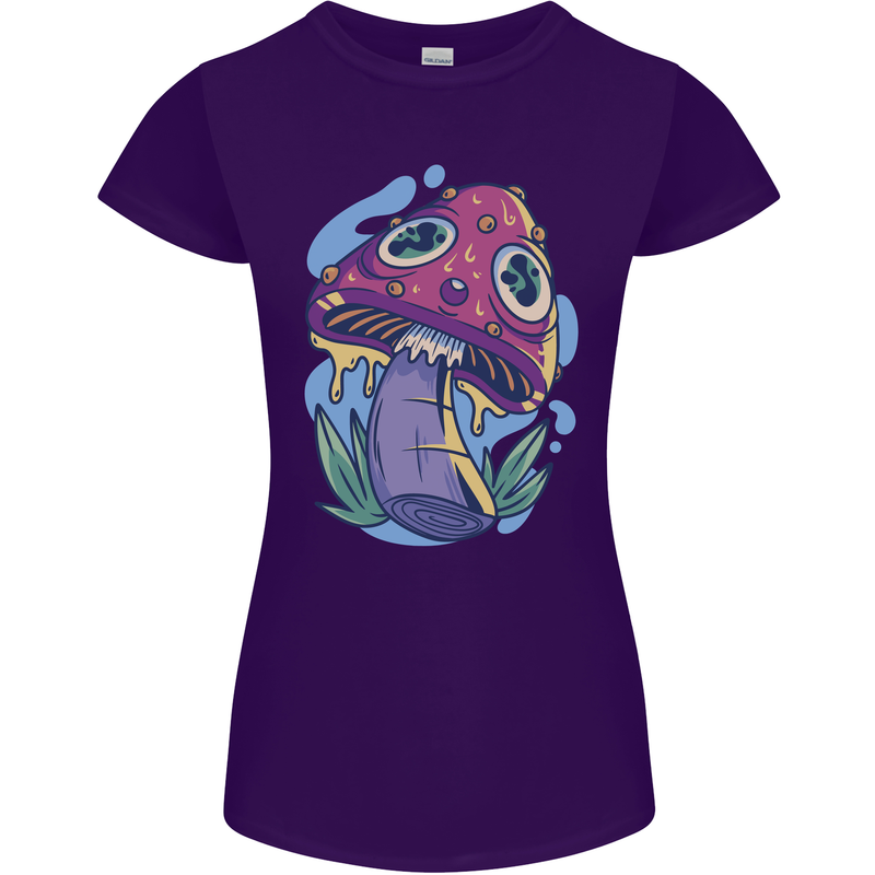 Trippy Magic Mushroom LSD Womens Petite Cut T-Shirt Purple