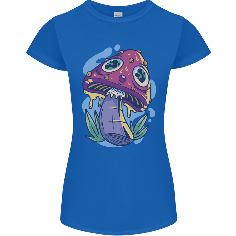 Trippy Magic Mushroom LSD Womens Petite Cut T-Shirt Royal Blue