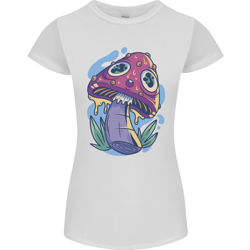 Trippy Magic Mushroom LSD Womens Petite Cut T-Shirt White