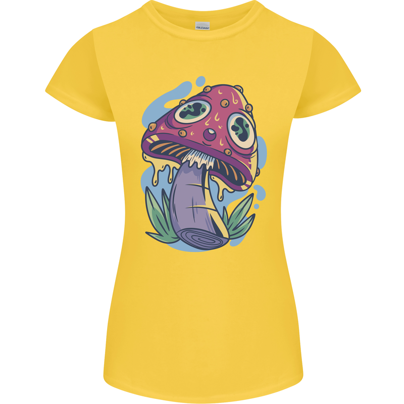 Trippy Magic Mushroom LSD Womens Petite Cut T-Shirt Yellow