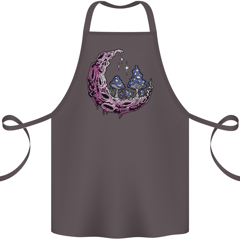 Trippy Magic Mushroom Moon LSD Psychedelic Cotton Apron 100% Organic Dark Grey