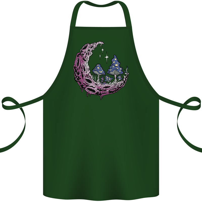 Trippy Magic Mushroom Moon LSD Psychedelic Cotton Apron 100% Organic Forest Green