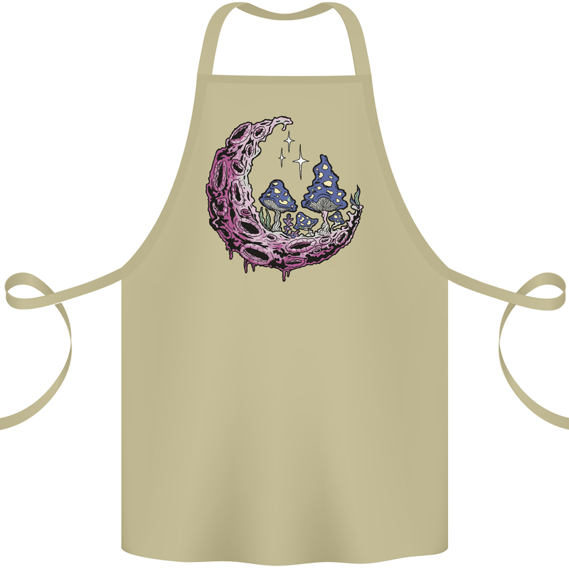 Trippy Magic Mushroom Moon LSD Psychedelic Cotton Apron 100% Organic Khaki