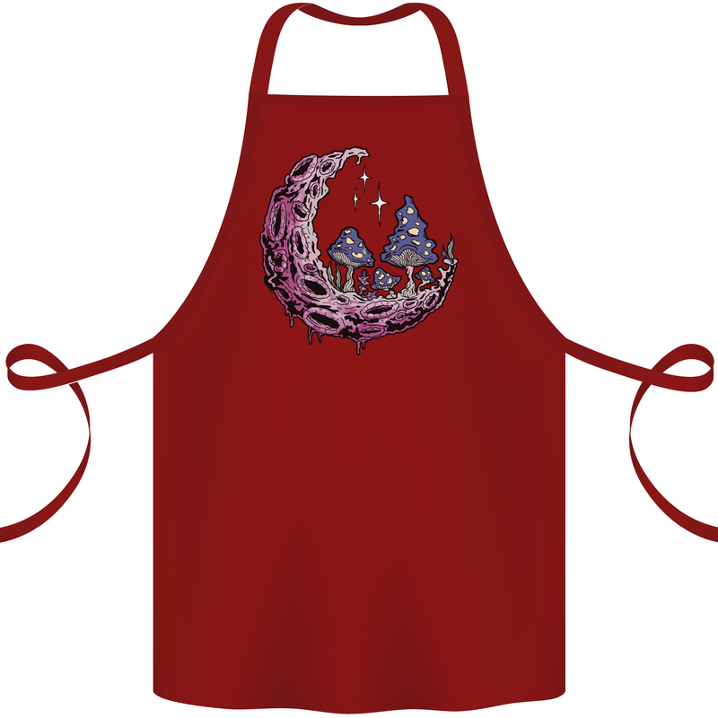 Trippy Magic Mushroom Moon LSD Psychedelic Cotton Apron 100% Organic Maroon