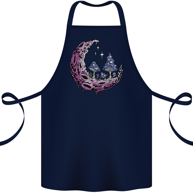 Trippy Magic Mushroom Moon LSD Psychedelic Cotton Apron 100% Organic Navy Blue