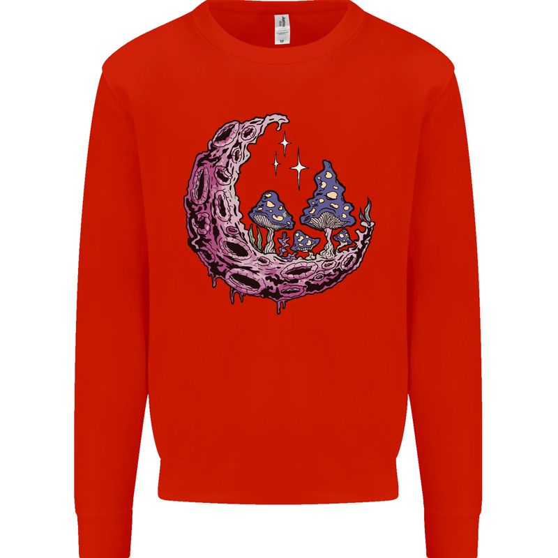 Trippy Magic Mushroom Moon LSD Psychedelic Kids Sweatshirt Jumper Bright Red
