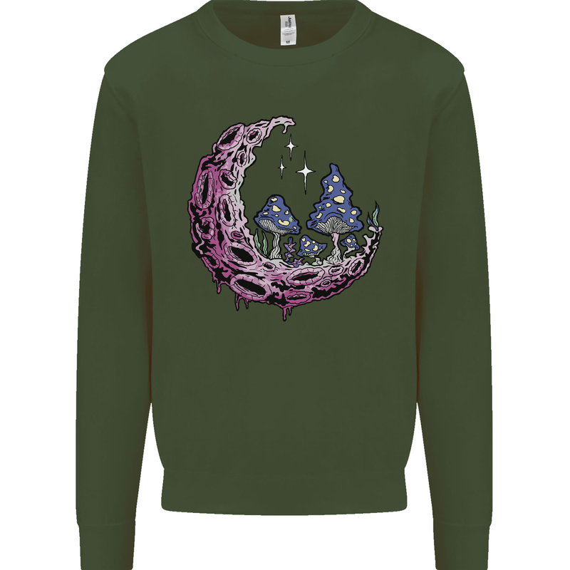 Trippy Magic Mushroom Moon LSD Psychedelic Kids Sweatshirt Jumper Forest Green
