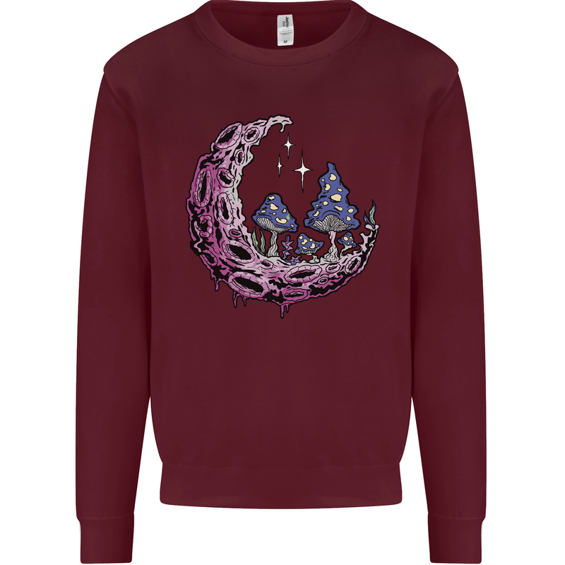 Trippy Magic Mushroom Moon LSD Psychedelic Kids Sweatshirt Jumper Maroon