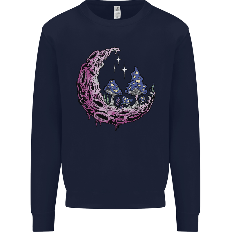 Trippy Magic Mushroom Moon LSD Psychedelic Kids Sweatshirt Jumper Navy Blue