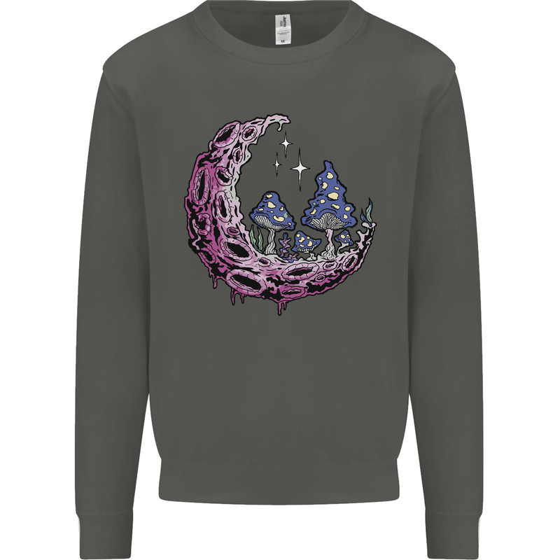 Trippy Magic Mushroom Moon LSD Psychedelic Kids Sweatshirt Jumper Storm Grey