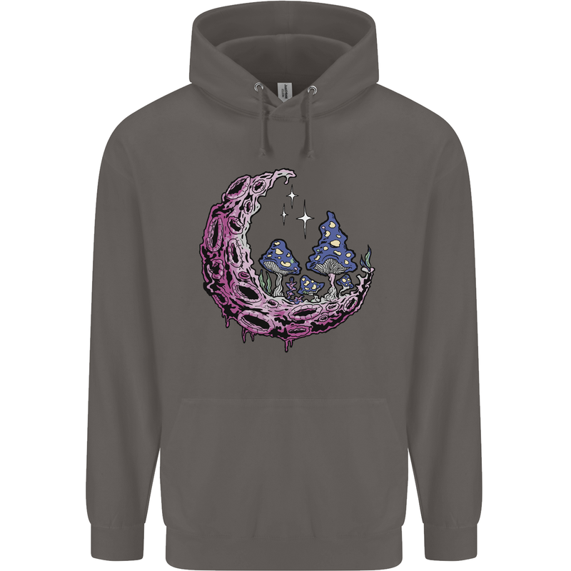 Trippy Magic Mushroom Moon LSD Psychedelic Mens 80% Cotton Hoodie Charcoal