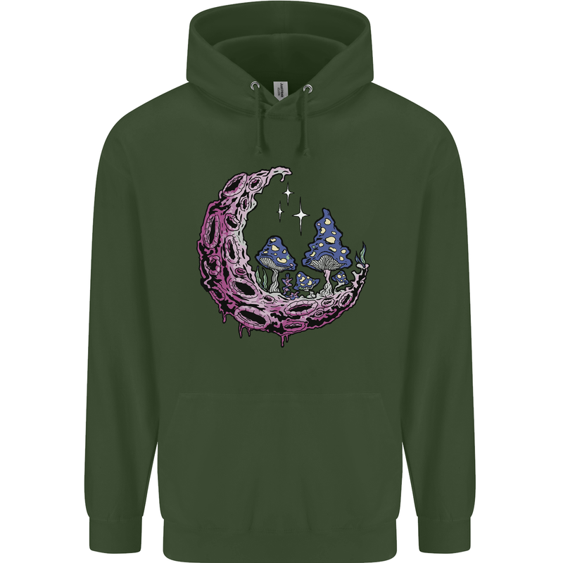 Trippy Magic Mushroom Moon LSD Psychedelic Mens 80% Cotton Hoodie Forest Green
