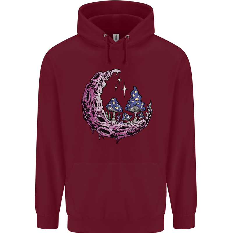 Trippy Magic Mushroom Moon LSD Psychedelic Mens 80% Cotton Hoodie Maroon
