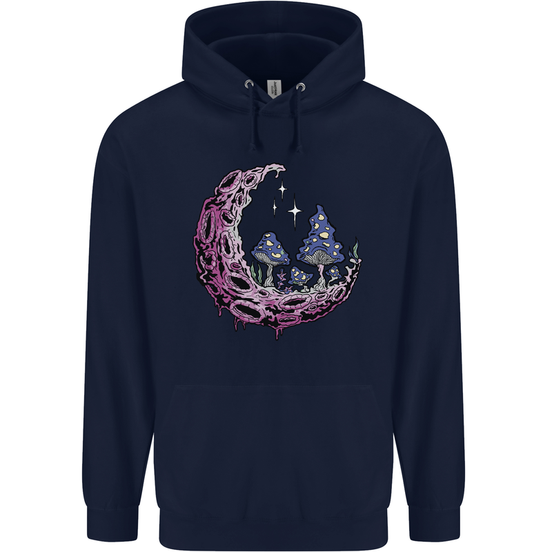 Trippy Magic Mushroom Moon LSD Psychedelic Mens 80% Cotton Hoodie Navy Blue