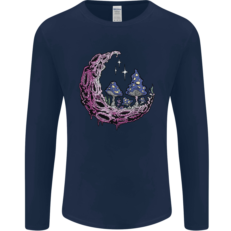 Trippy Magic Mushroom Moon LSD Psychedelic Mens Long Sleeve T-Shirt Navy Blue