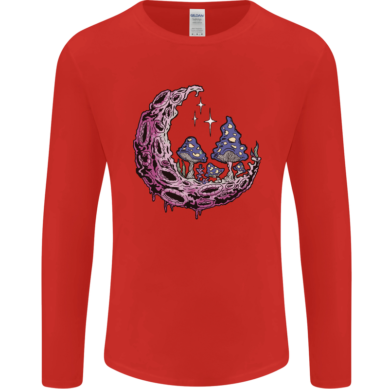 Trippy Magic Mushroom Moon LSD Psychedelic Mens Long Sleeve T-Shirt Red