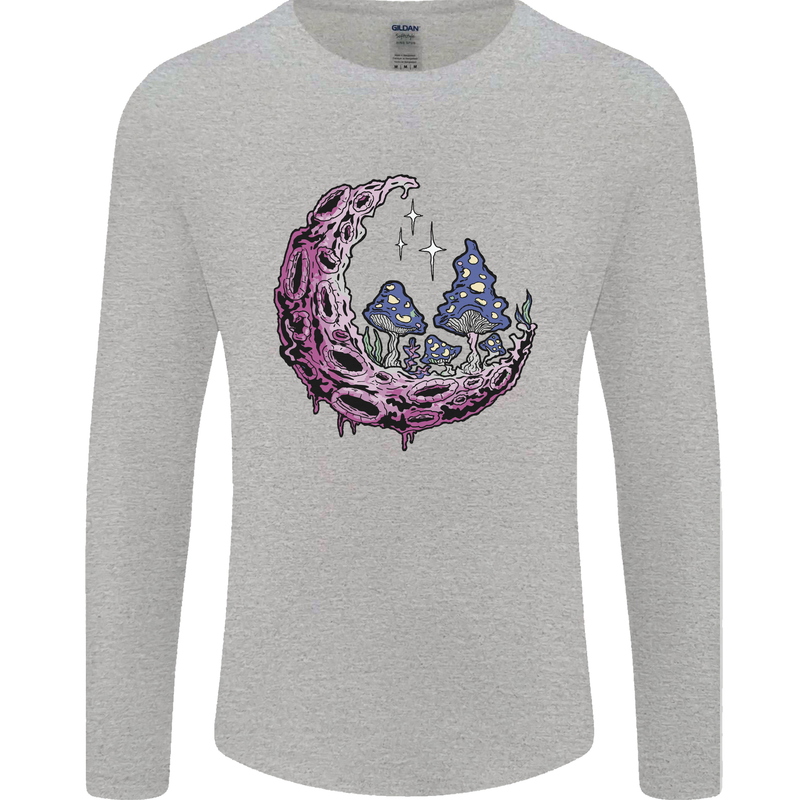 Trippy Magic Mushroom Moon LSD Psychedelic Mens Long Sleeve T-Shirt Sports Grey